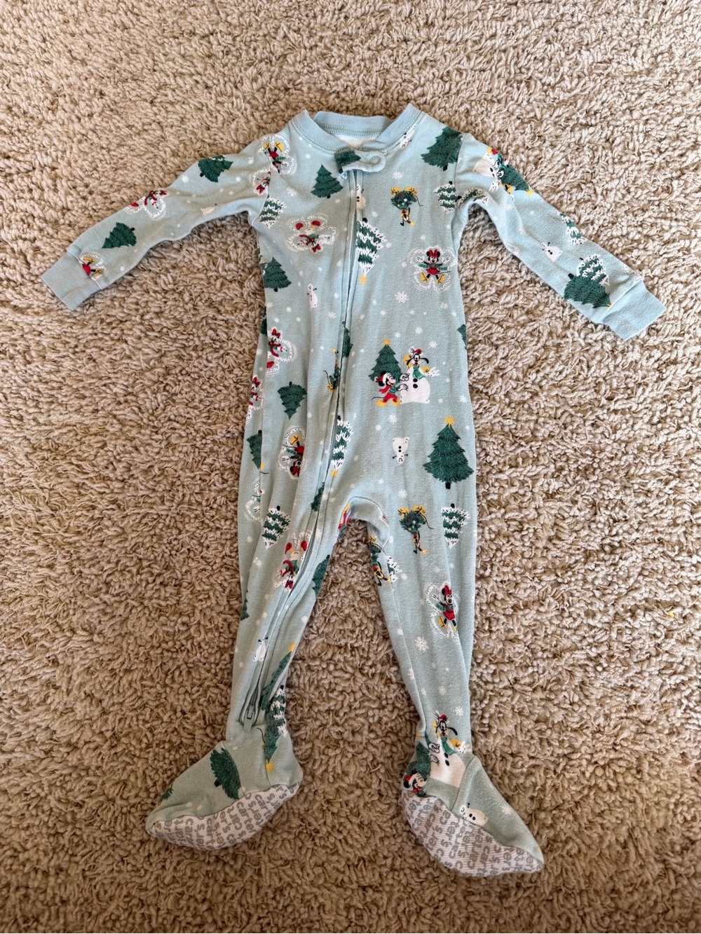 Disney Carters Mickey Mouse & friends Christmas holiday blue snow footie pjs